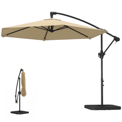 Outsunny 9.7 ft Offset Patio Umbrella with Water/Sand Fillable Weights, Garden Hanging Parasol with Locking Latch, Khaki