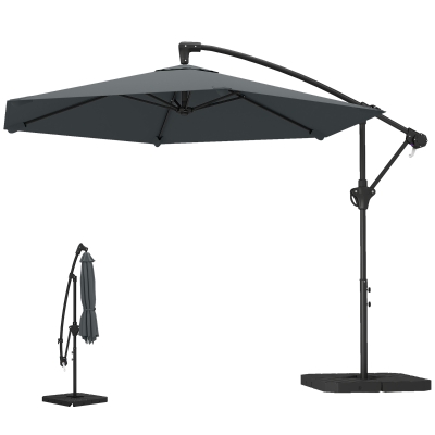 Outsunny 9.7 ft Offset Patio Umbrella with Water/Sand Fillable Weights, Garden Hanging Parasol with Locking Latch, Dark Grey