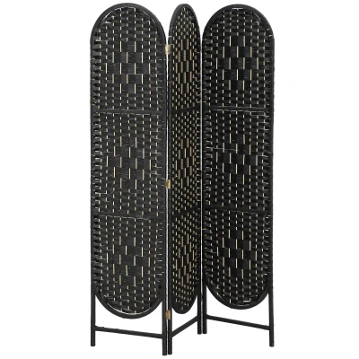 HOMCOM Bohemian Privacy Screen, Folding Room Divider with 3 Panels and Arched Top for Bedroom Living Room Office, Black
