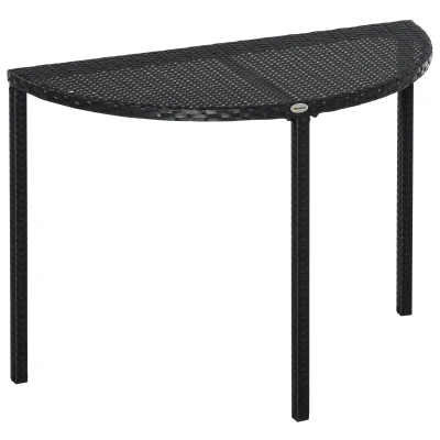Outsunny Half Round Side Table, PE Rattan Coffee Table with Metal Frame for Patio, Garden, Balcony, Black