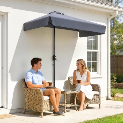 Outsunny 7.5ft Half Umbrella Semi Patio Parasol with Crank Handle, Top Vent for Garden, Balcony- NO BASE INCLUDED, Dark Blue