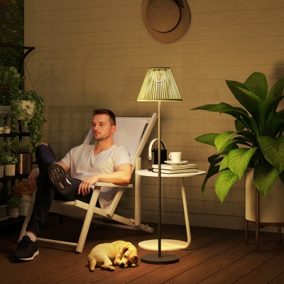 Outsunny Wicker Outdoor Floor Lamp, Cordless Solar Lantern with Auto On/Off LED Lights, IP44 for Patio, Porch, Pathway, Grey