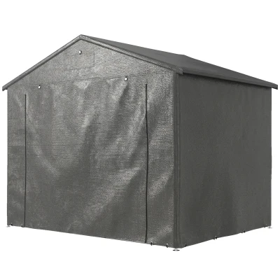 Outsunny 8' x 6' Portable Shed, Waterproof Bike Tent with Roll-up Zipper Door, Vent and Galvanised Metal Frame, Dark Grey