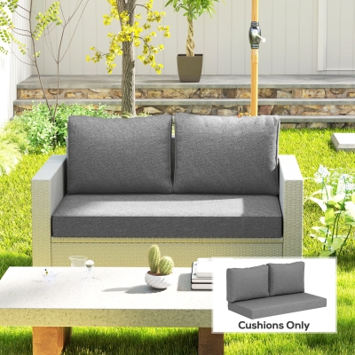 Outsunny 2 Seater Outdoor Seat Cushions with Backrest, Loveseat Double Sofa Outdoor Furniture Cushions, Grey