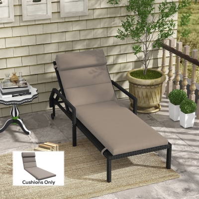 Outsunny Patio Chaise Lounge Chair Cushion Replacement Sun Lounger Pads with Headrest and Ties, Dark Grey