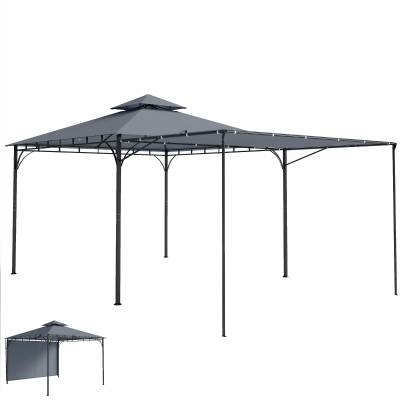 Outsunny Patio Gazebo with Double Roof Outdoor Gazebo Canopy with Extendable Shade 126" x126" Dark Grey