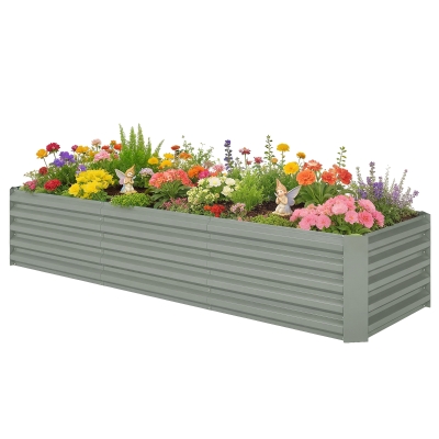 Outsunny 8 x 2.6 x 1.5ft Galvanized Raised Garden Bed, Reinforced Outdoor Planter Box with Open Bottom, Light Grey
