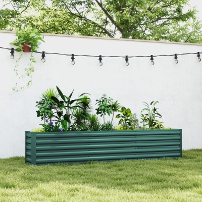 Outsunny 8 x 1.3 x 1.5ft Galvanized Raised Garden Bed, Reinforced Outdoor Planter Box with Open Bottom, Green