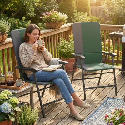 Outsunny Folding Patio Chairs Set of 2, Padded High Back, Green