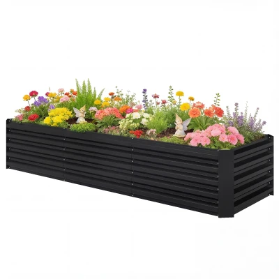Outsunny 8 x 2.6 x 1.5ft Galvanized Raised Garden Bed, Reinforced Outdoor Planter Box with Open Bottom, Black