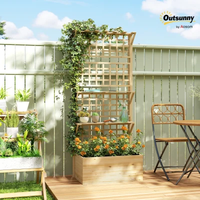 Outsunny Wooden Raised Garden Bed with Trellis, Roof & Shelves