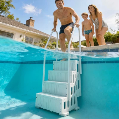 Outsunny Adjustable Pool Ladder with Dual Handrails, White