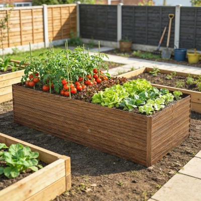 Outsunny 8' x 4' x 2' Raised Garden Bed, Galvanized Planter Box for Growing Flowers, Herbs and Vegetables Dark Brown Wood Effect