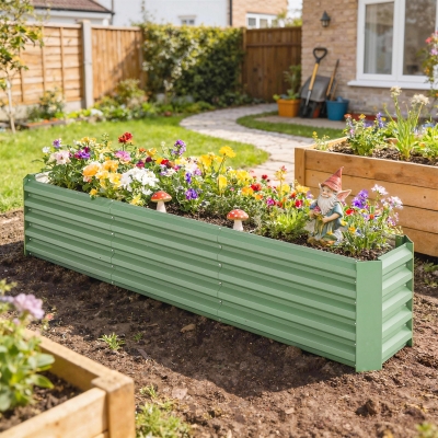 Outsunny 8 x 1.3 x 1.5ft Galvanized Raised Garden Bed, Reinforced Outdoor Planter Box with Open Bottom, Light Green