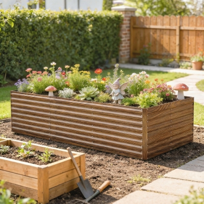 Outsunny 8' x 4' x 2' Raised Garden Bed, Galvanized Planter Box for Growing Flowers, Herbs and Vegetables Dark Brown Wood Effect