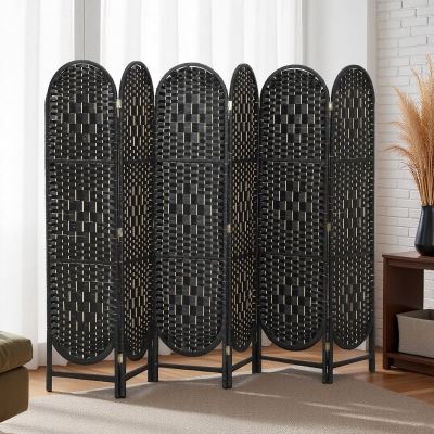HOMCOM Bohemian Privacy Screen, Folding Room Divider with 6 Panels and Arched Top for Bedroom Living Room Office, Black