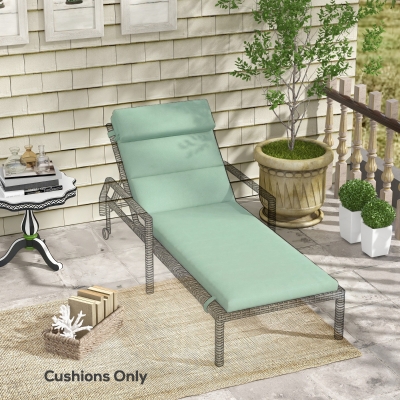 Outsunny Patio Chaise Lounge Chair Cushion Replacement Sun Lounger Pad with Headrest and Ties, Green