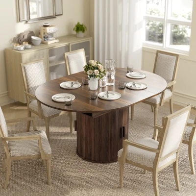 HOMCOM 60" Extendable Dining Table with Storage, Walnut