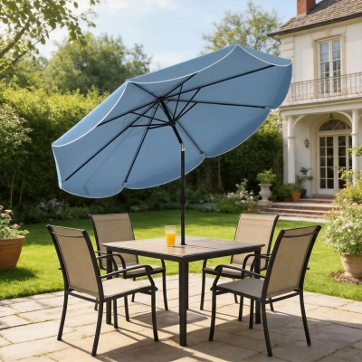 Outsunny 9' x 9' Round Market Umbrella with Valance, Patio Umbrella with Tilt and Crank, for Garden, Deck, Poolside, Sky Blue
