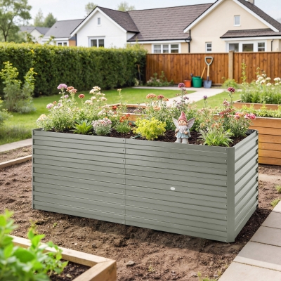 Outsunny 5' x 3' x 2' Raised Garden Bed, Galvanized Planter Box for Growing Flowers, Herbs and Vegetables, Light Grey