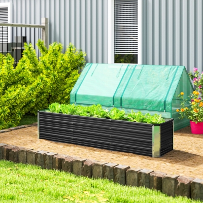 Outsunny 6' x 1.5' x 1.3' Galvanized Raised Garden Bed, Elevated Large Metal Planter Box w/ Install Gloves for Backyard, Patio to Grow Vegetables, Herbs, and Flowers, Dark Grey