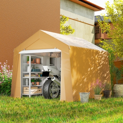 Outsunny 10' x 10' Outdoor Storage Shed Portable Garage with Roll-up Door for Motorcycle, Bike, Garden Tools, Beige