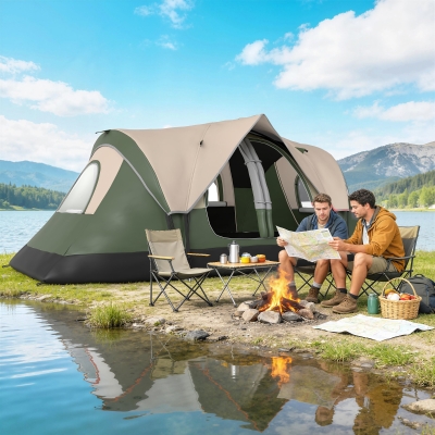 Outsunny Camping Tent for 6-8 Man with 2000mm Waterproof Rainfly and Carry Bag for Fishing Hiking Festival, Dark Green