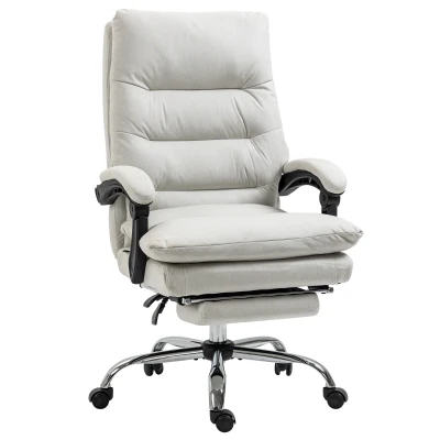 Vinsetto Executive Office Chair with 6-Point Massag, Microfibre Reclining Computer Chair with Footrest, Cream White