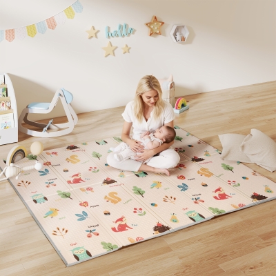 Qaba Foldable Baby Play Mat Double-Sided, Reversible Foam Soft Crawling Mat for Toddlers, for Bedroom, Nursery and Playroom