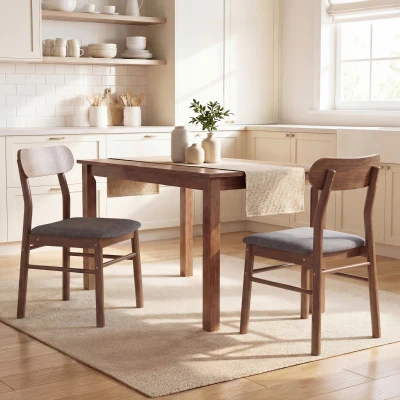 HOMCOM Set of 2 Upholstered Dining Chairs with Rubberwood Legs, Gray