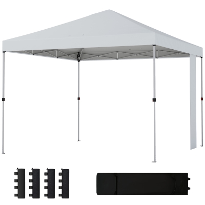 Outsunny 9.6 x 9.6 ft Pop Up Canopy Tent with Pockets, UPF 50+ 1-Button Push Outdoor Instant Canopy with Sandbags, Wheeled Bag
