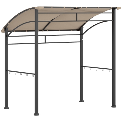 Outsunny 7' x 5' BBQ Grill Gazebo Tent, Garden Grill Canopy with Steel Frame and Hooks, Outdoor Sun Shade, Khaki