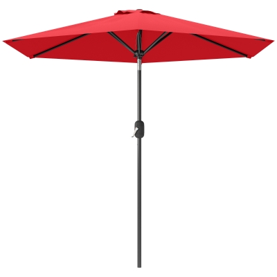 Outsunny Patio Sun Umbrella, Outdoor Parasol with 6 Ribs, Wine Red