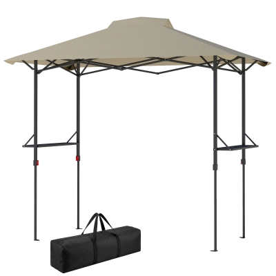 Outsunny 5 x 8.5 ft Pop Up Grill Gazebo with 2 Shelves, UPF 50+ Outdoor Instant Canopy Portable Shelter with Carry Bag, Khaki