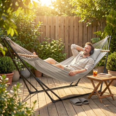 Outsunny 9.5ft Hammock Stand Only, Portable Adjustable Foldable Powder-Coated Steel Hammock Frame, Black