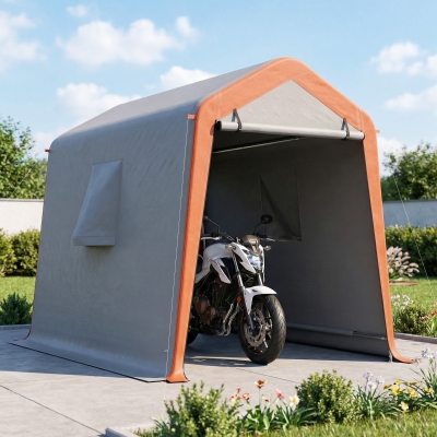 Outsunny 6' x 8' Portable Shed, Outdoor Storage Shed Tent with Doors, Windows, Waterproof Motorcycle Bike Tent, Light Grey