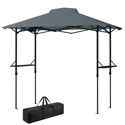 Outsunny 5 x 8.5 ft Pop Up Grill Gazebo with 2 Shelves, UPF 50+ Outdoor Instant Canopy Portable Shelter with Carry Bag, Dark Grey