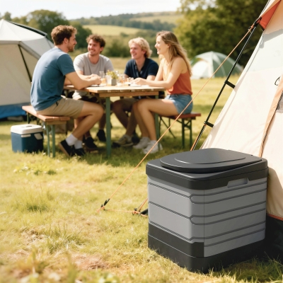 Outsunny Portable Toilet for Adults Foldable Porta Potty 12 Coagulant Packets for Camping Travel RV Outdoor Use