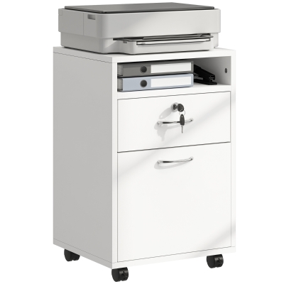 HOMCOM 24" Vertical Filing Cabinet with Lockable Drawer, Mobile File Cabinet with 2 Keys, Wheels for Home Office, White