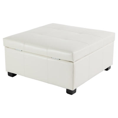 Large Square Ottoman with Upholstered PU Leather and High‑Density Foam, Modern Coffee Table with Storage, 34'' L x 34'' W x 18.5'' H, Beige