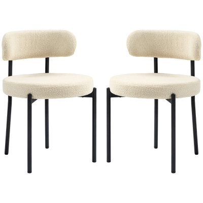 HOMCOM 2 Pieces Kitchen Chairs, Modern Dining Chairs w/ Berber Fleece Upholstery and Steel Legs for Living Room, Beige