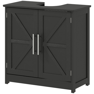 HOMCOM Farmhouse Sink Cabinet with Barn Doors, Adjustable Shelf, Black
