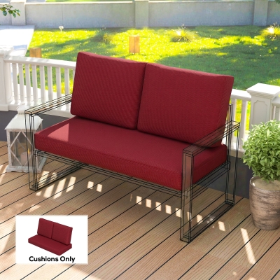 Outsunny 2 Seater 5" Thick Outdoor Seat Cushions with 7" Backrest, Loveseat Outdoor Furniture Cushions, Wine Red