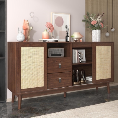 Versatile Sideboard with 3 Doors and 2 Drawers for Ample Storage, Stylish Cabinet for Living & Dining Areas, 61'' L x 14'' W x 31.5'' H, Wood
