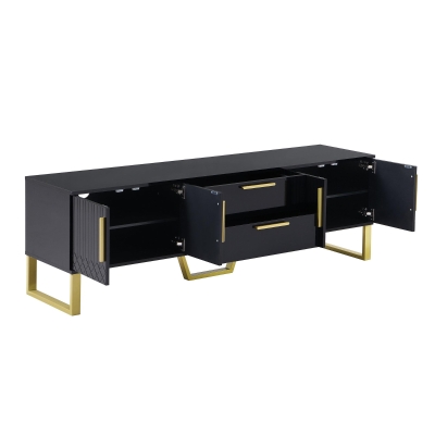Modern TV Cabinet with Centre Drawers and Internal Shelves, Floor-Standing Console with Cable Management, 67'' L x 15.5'' W x 20.5'' H, Black