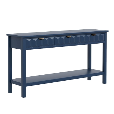 Modern Entryway Table with Bottom Shelf and Iron Handles, Multi-Functional Console with Wide Surface, 60'' L x 15.5'' W x 31'' H, Navy Blue