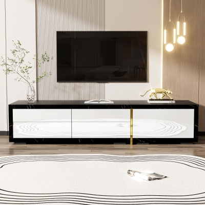 Modern TV Cabinet with Rotating Function and Spacious Storage, Extendable TV Stand for living spaces, 102.5'' L x 16'' W x 12'' H, Black+White