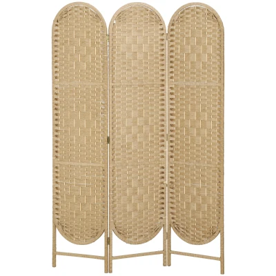 HOMCOM Bohemian Privacy Screen, Folding Room Divider with 3 Panels and Arched Top for Bedroom Living Room Office, Natural Wood