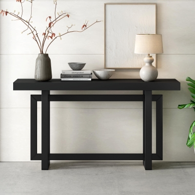 Modern Console Table with Pine Veneer Top and Solid Legs, Versatile Sofa Table for Hallway, Living Room, 59'' L x 15.5'' W x 31.5'' H, Black