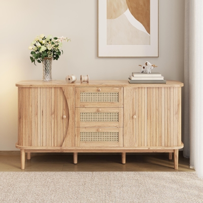Versatile Sideboard with 3 Drawers, 2 Doors and Adjustable Shelves, Stylish Cabinet for Living or Dining Room,55.5'' L x 16'' W x 30'' H, Wood